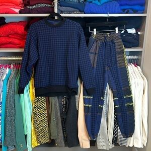 Adidas Ivy Park blue/black/brown/green houndstooth and plaid sweatsuit size XXS